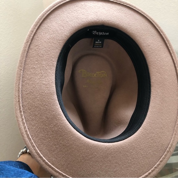 BRIXTON WOOL FELT MEDIUM BRIMMED HAT Sz 7 small 56 CM tan w black leather belt - Picture 6 of 11